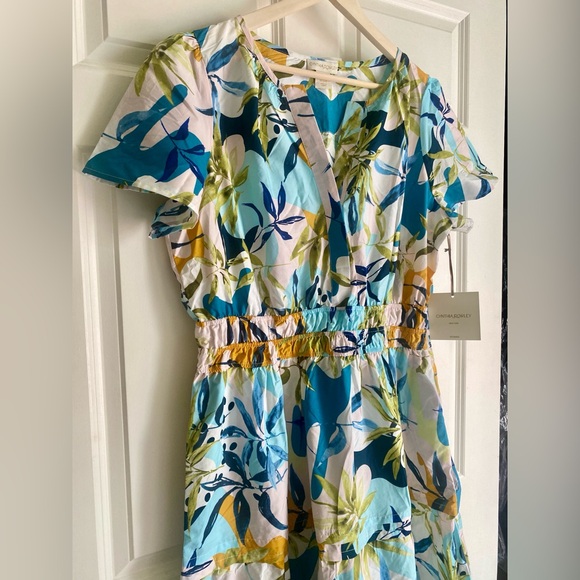 CYNTHIA ROWLEY 100% Cotton Popover V-Neck Tiered Floral Maxi Dress Size 1X NWT💫 - Picture 4 of 15